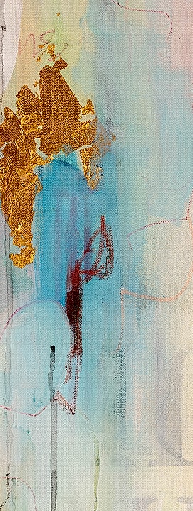 Abstract art with blue and gold elements.