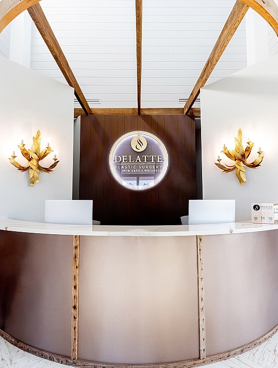 Modern plastic surgery office reception area.