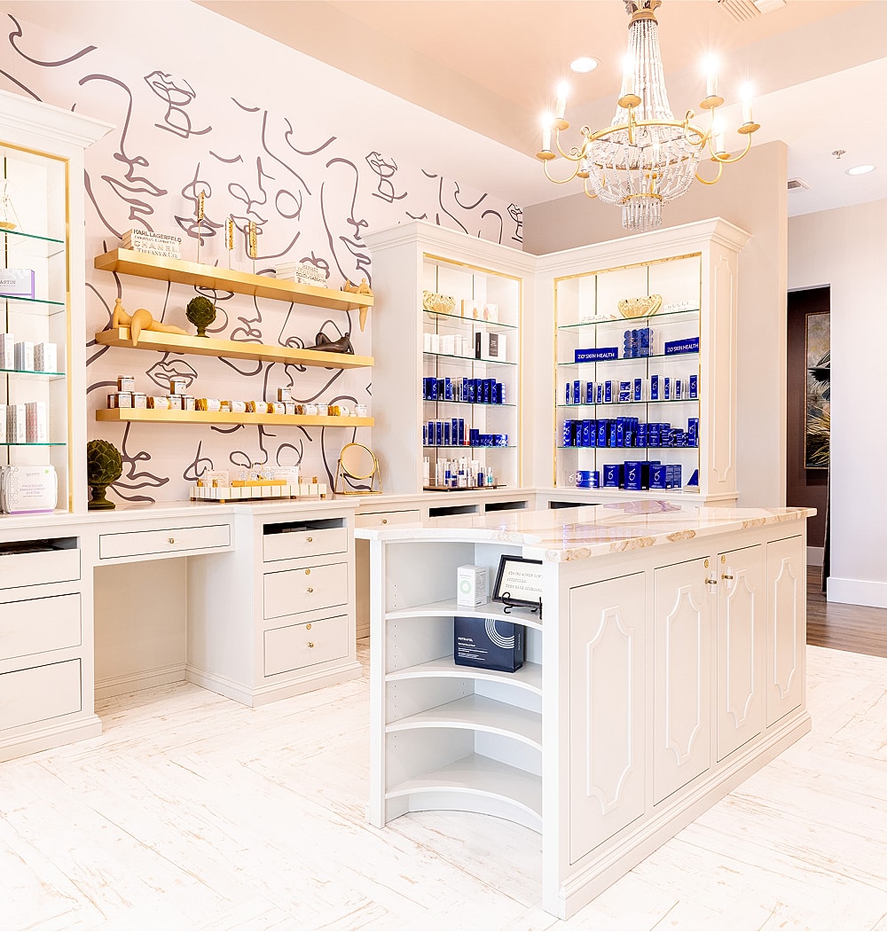 Elegant skincare boutique with modern decor.