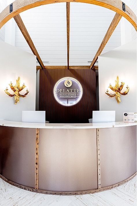 Modern reception area of Delatte Plastic Surgery.