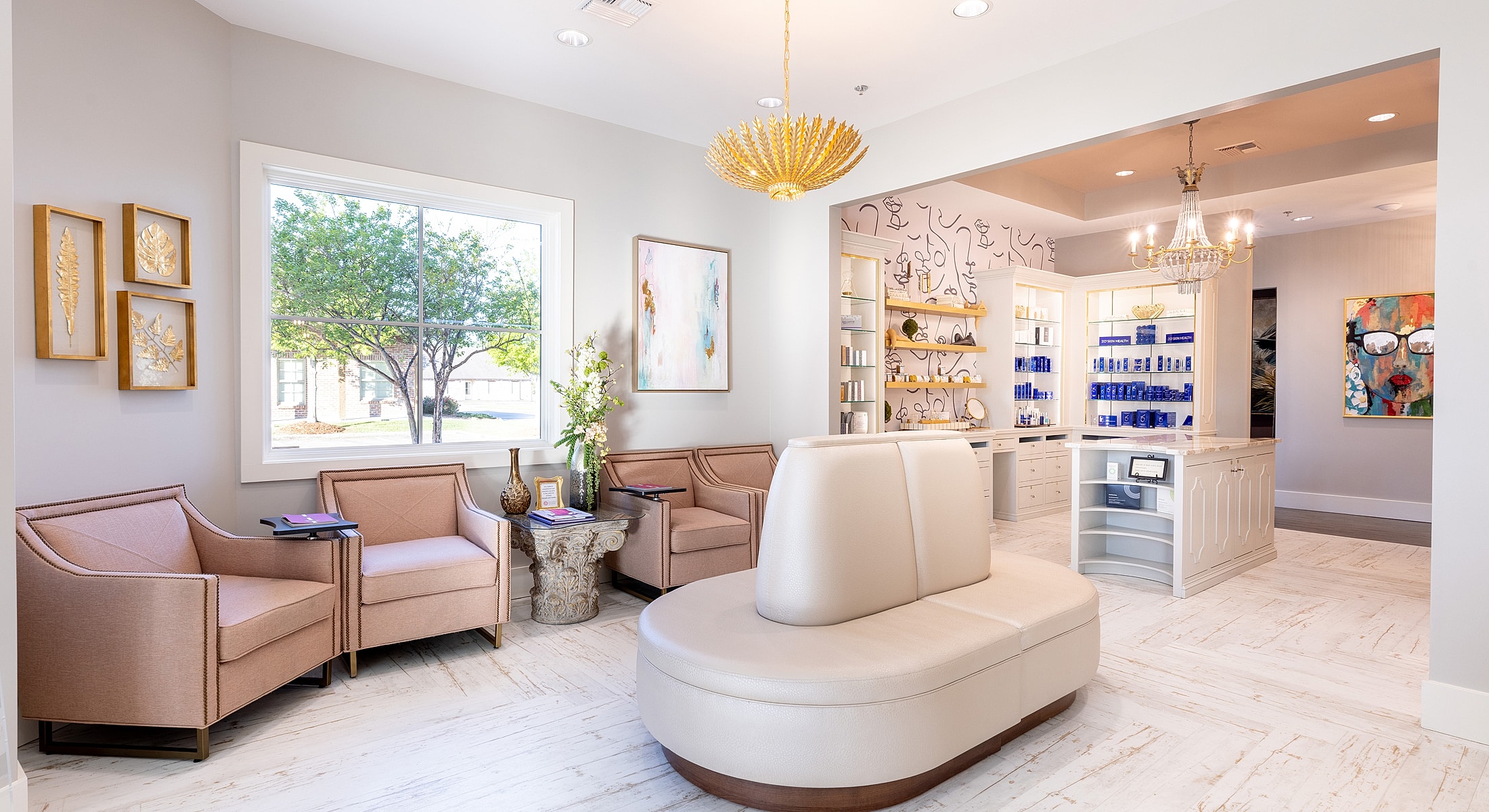 Stylish waiting area with modern decor and ambiance.